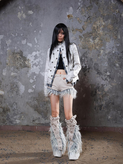 ARIADNAw Industrial Punk Leather Jacket Set Edgy Women Winter Rockwear