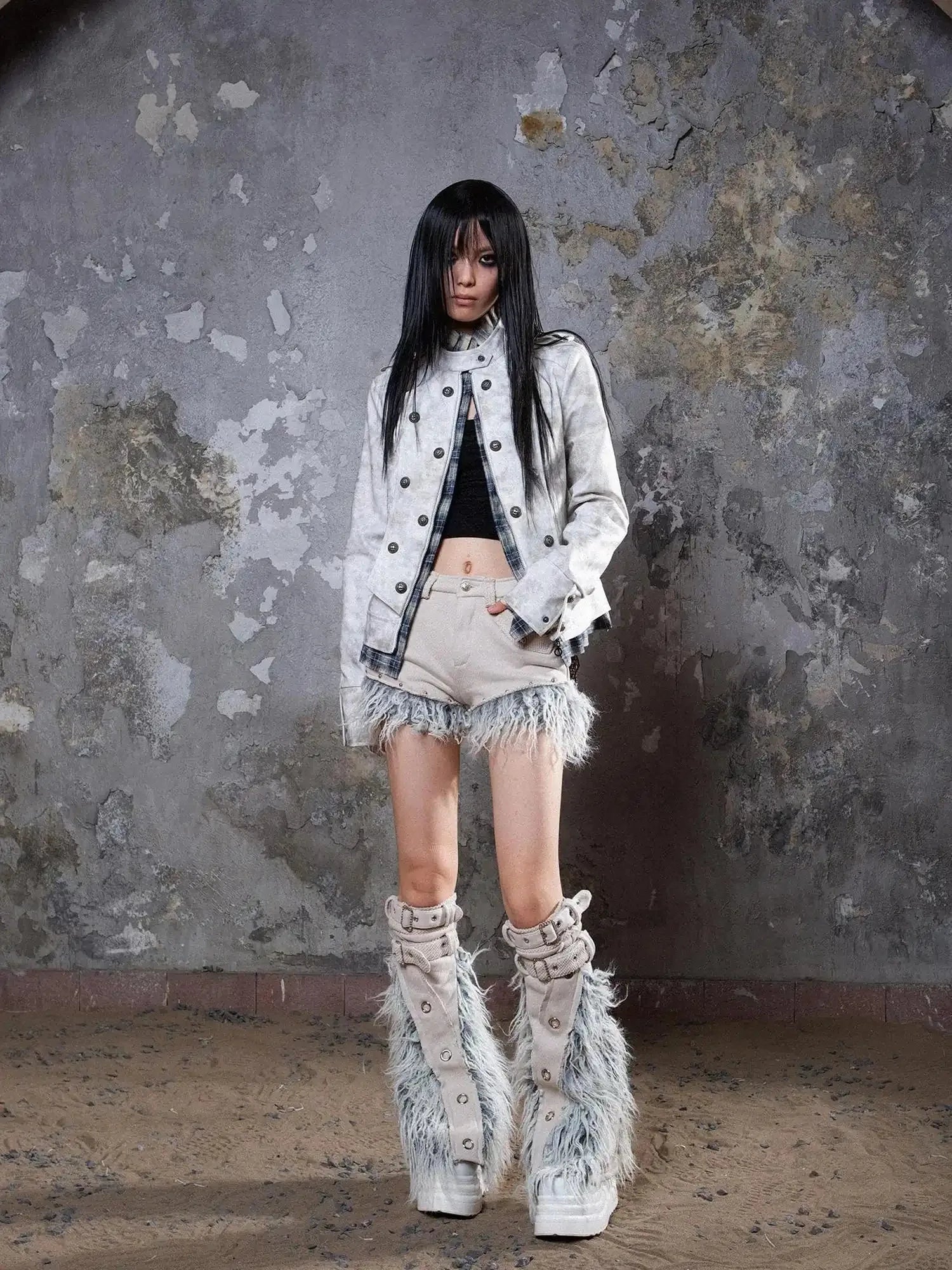 Industrial Punk Leather Jacket Set Edgy Women Winter Rockwear