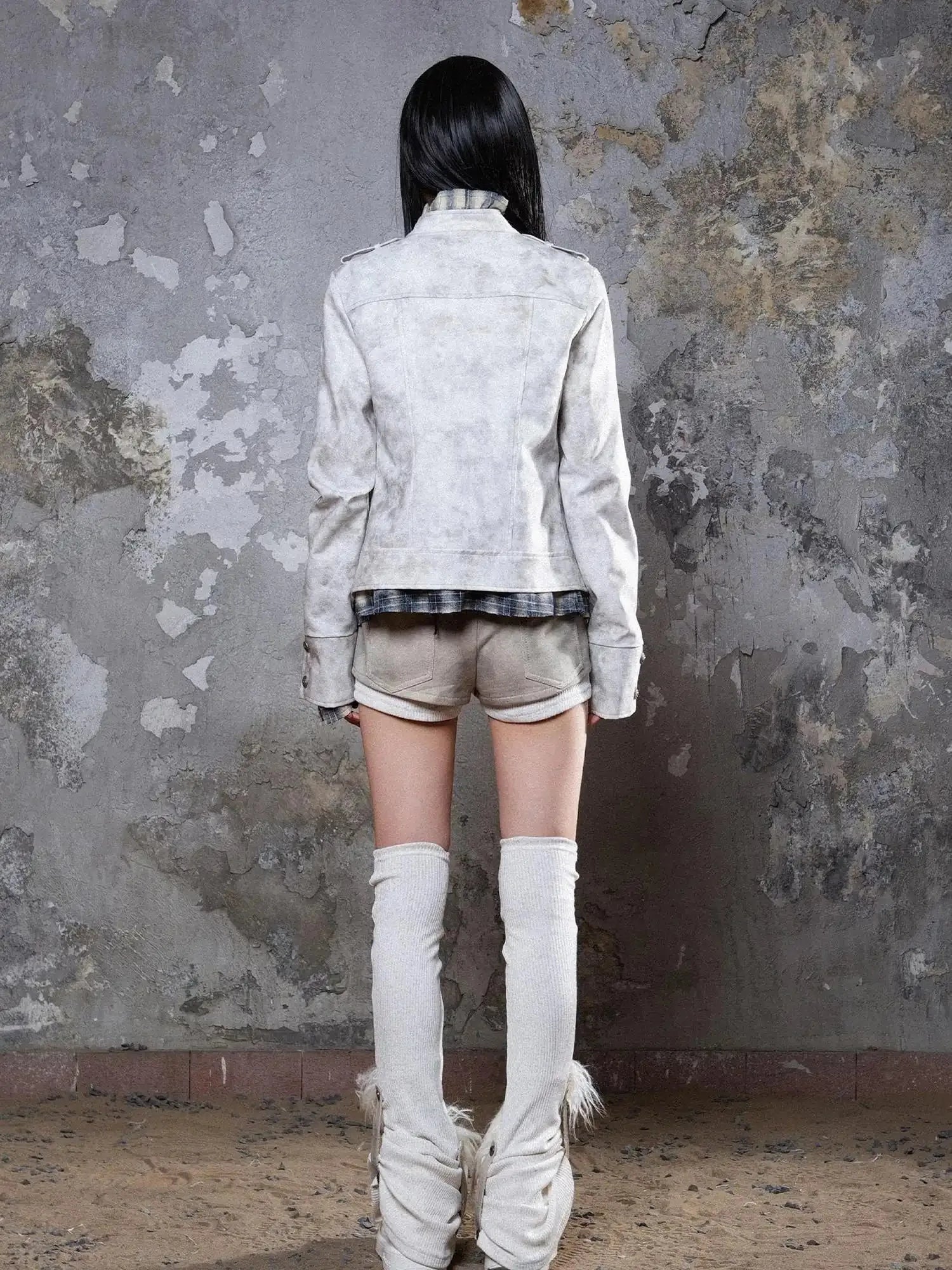 Industrial Punk Leather Jacket Set Edgy Women Winter Rockwear