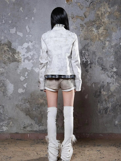 Industrial Punk Leather Jacket Set Edgy Women Winter Rockwear