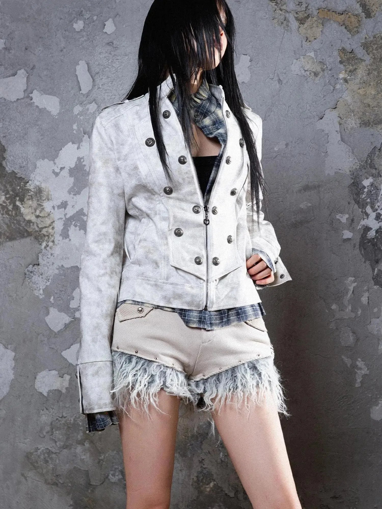 Industrial Punk Leather Jacket Set Edgy Women Winter Rockwear