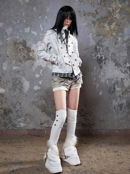 Industrial Punk Leather Jacket Set Edgy Women Winter Rockwear