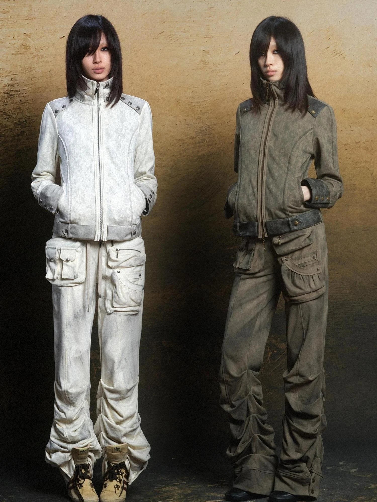 Industrial Punk Pocket Pants Low Waist Loose Streetwear For Women