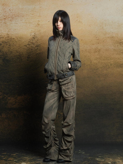 ARIADNAw Industrial Punk Pocket Pants Low Waist Loose Streetwear For Women