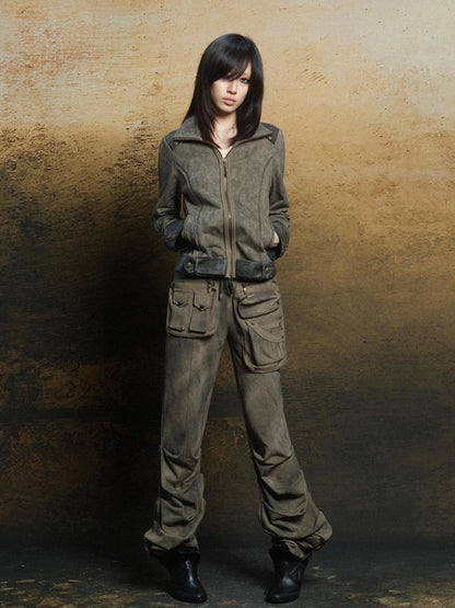 Industrial Punk Pocket Pants Low Waist Loose Streetwear For Women