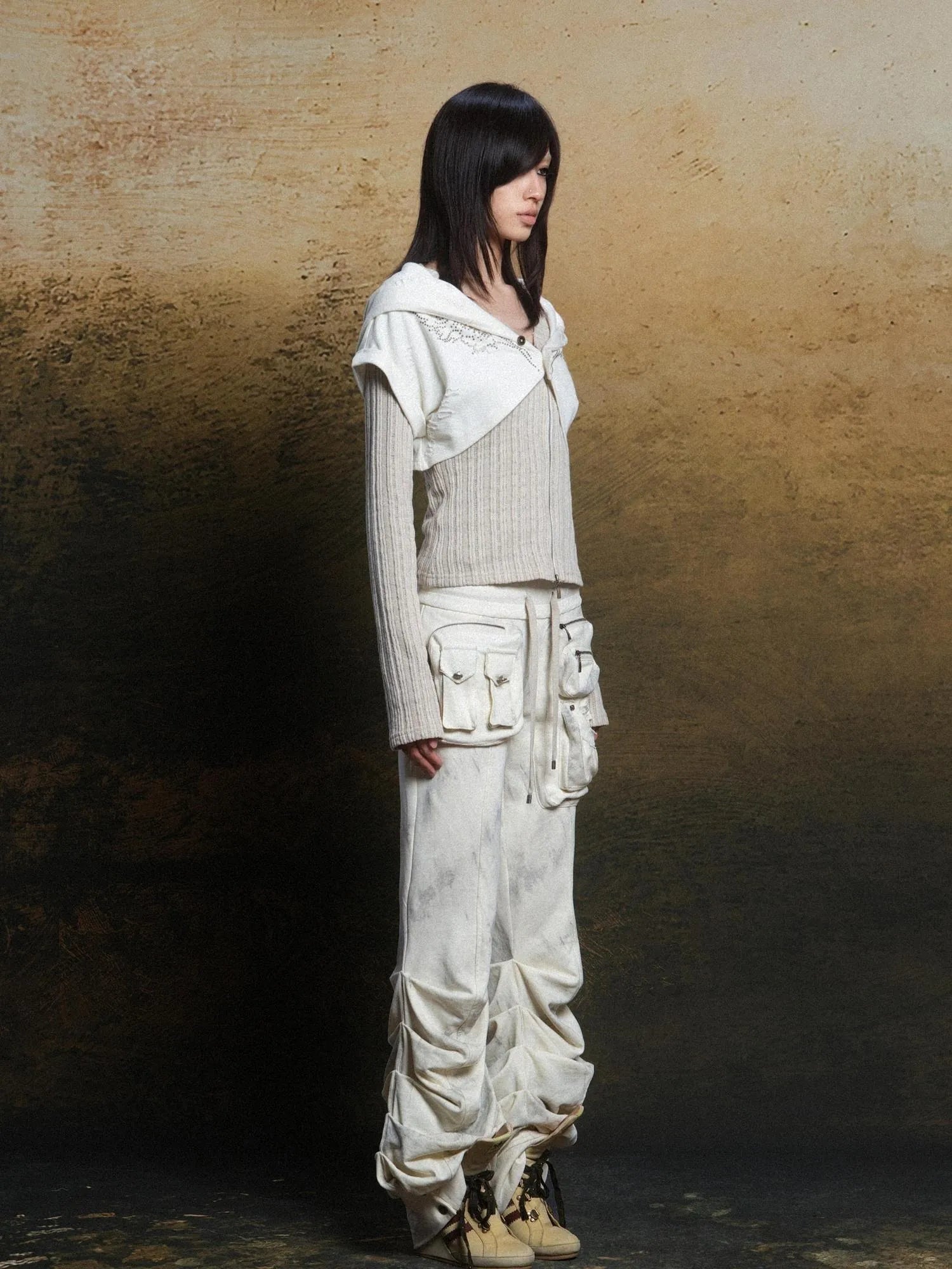 Industrial Punk Pocket Pants Low Waist Loose Streetwear For Women