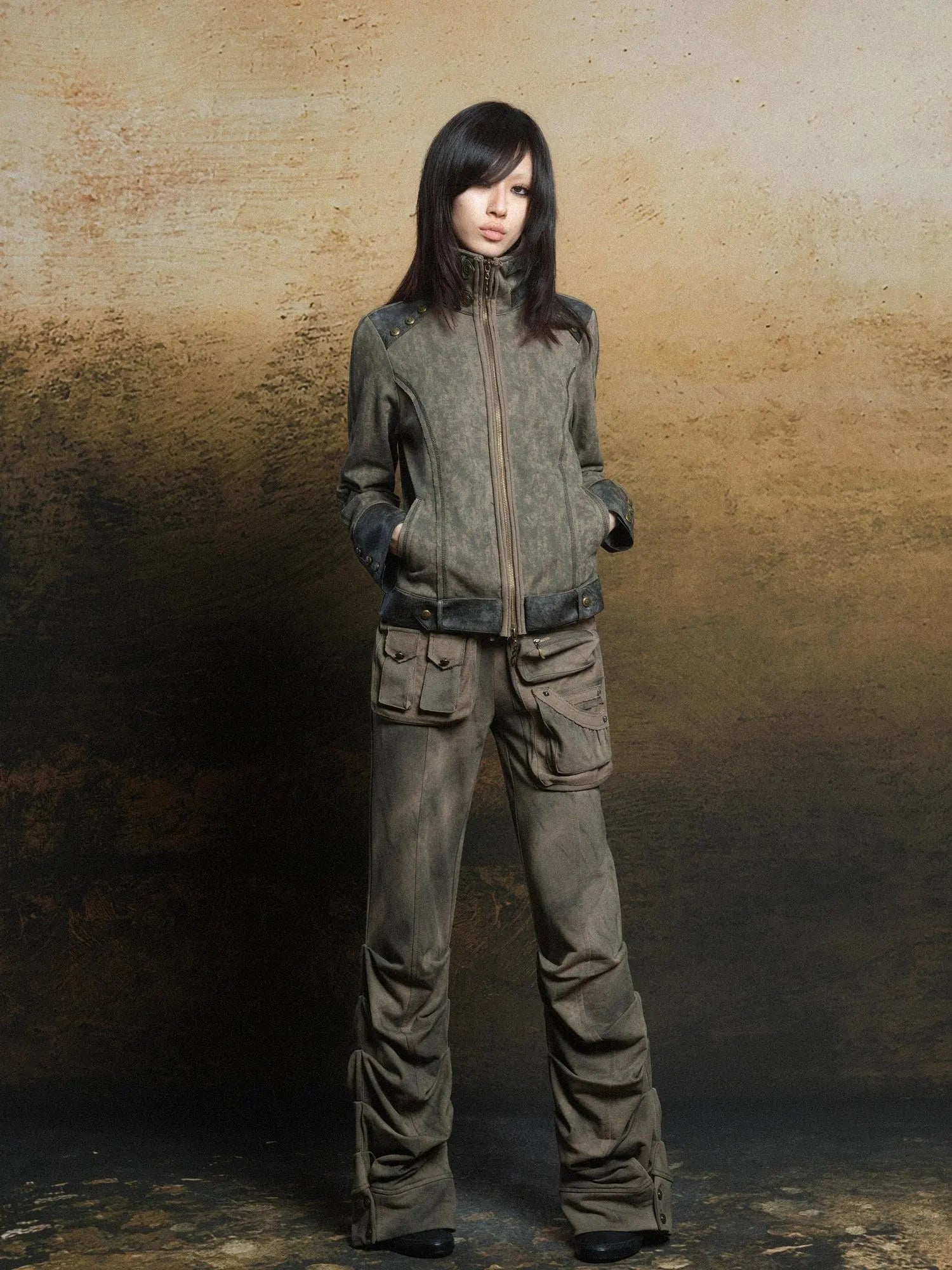 Industrial Punk Pocket Pants Low Waist Loose Streetwear For Women