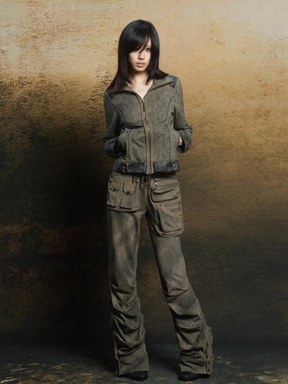 ARIADNAw Industrial Punk Pocket Pants Low Waist Loose Streetwear For Women