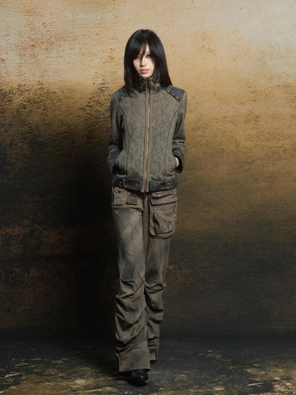 ARIADNAw Industrial Punk Pocket Pants Low Waist Loose Streetwear For Women