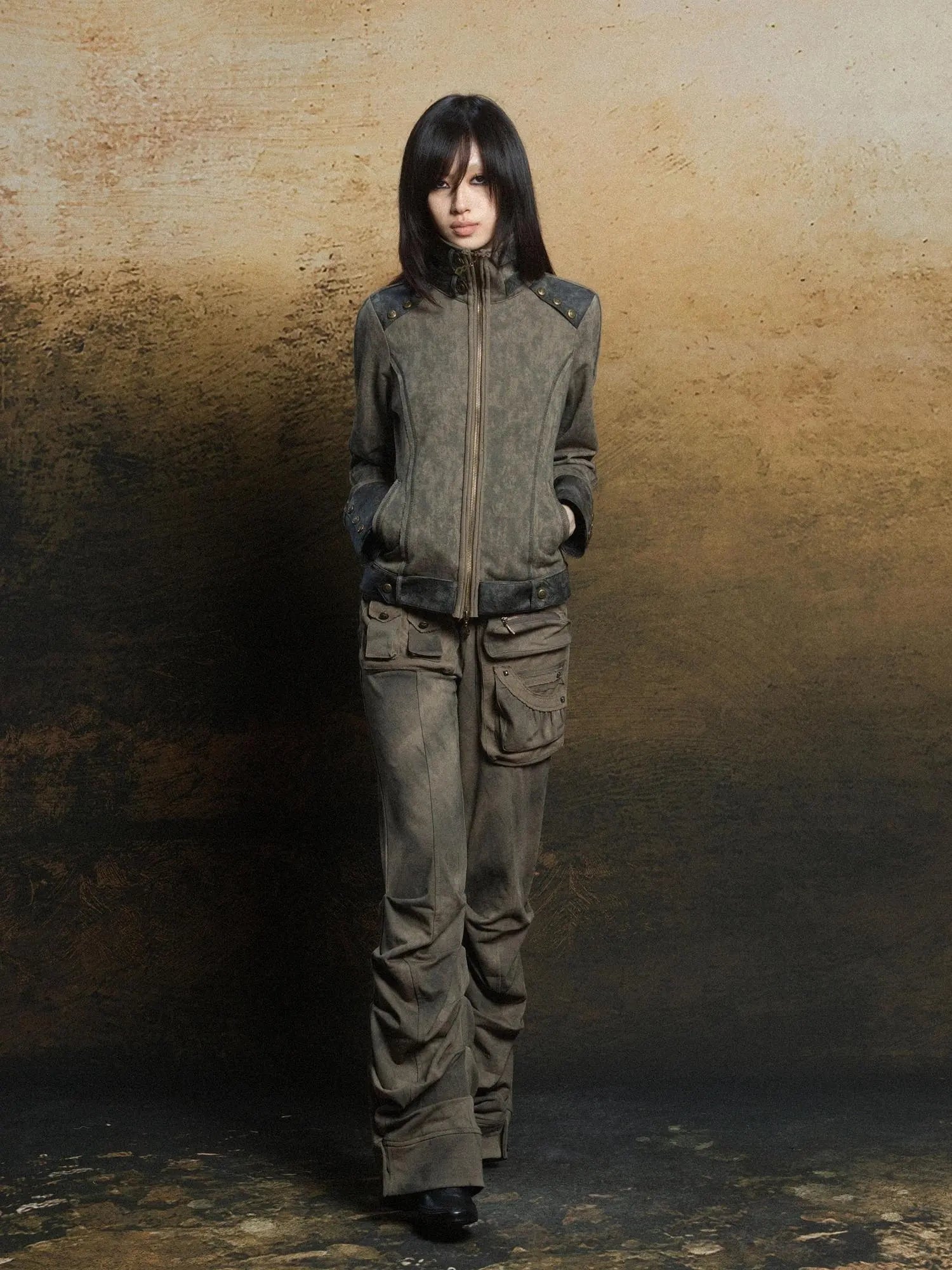 Industrial Punk Pocket Pants Low Waist Loose Streetwear For Women