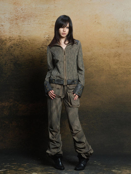 ARIADNAw Industrial Punk Pocket Pants Low Waist Loose Streetwear For Women