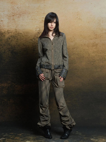 Industrial Punk Pocket Pants Low Waist Loose Streetwear For Women