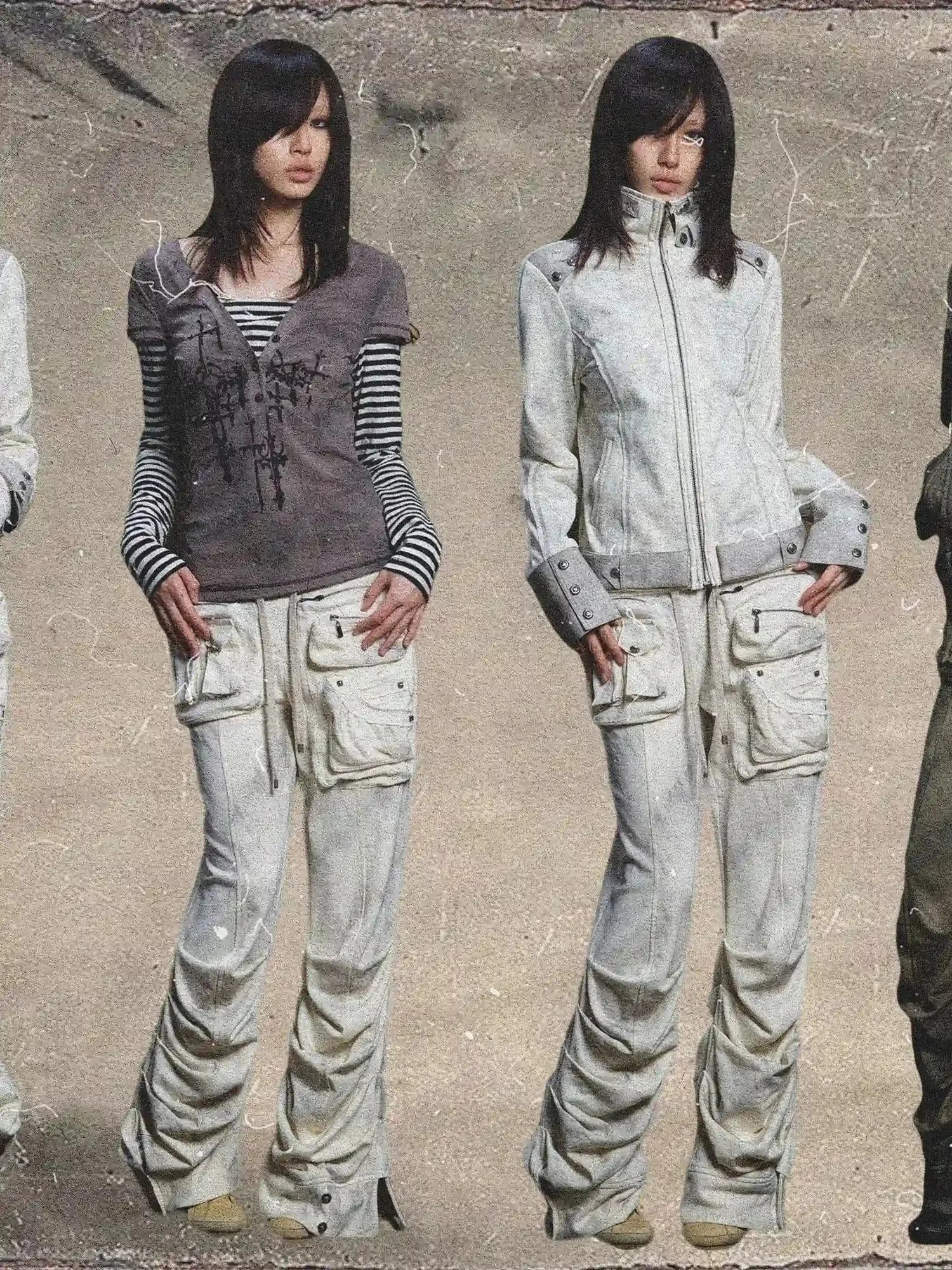 Industrial Punk Pocket Pants Low Waist Loose Streetwear For Women