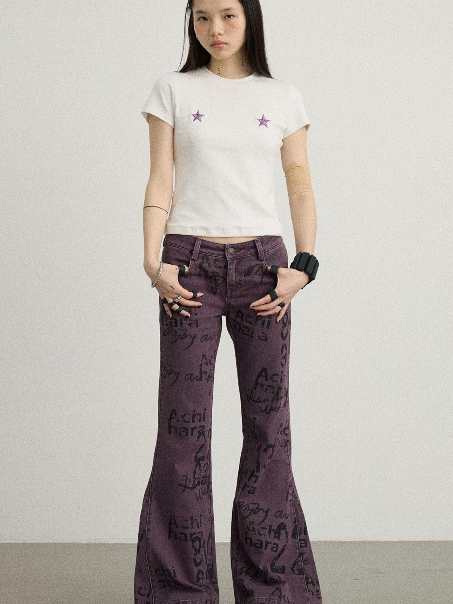 Achihara Insomnia Stars Embroidered Graphic T-Shirt