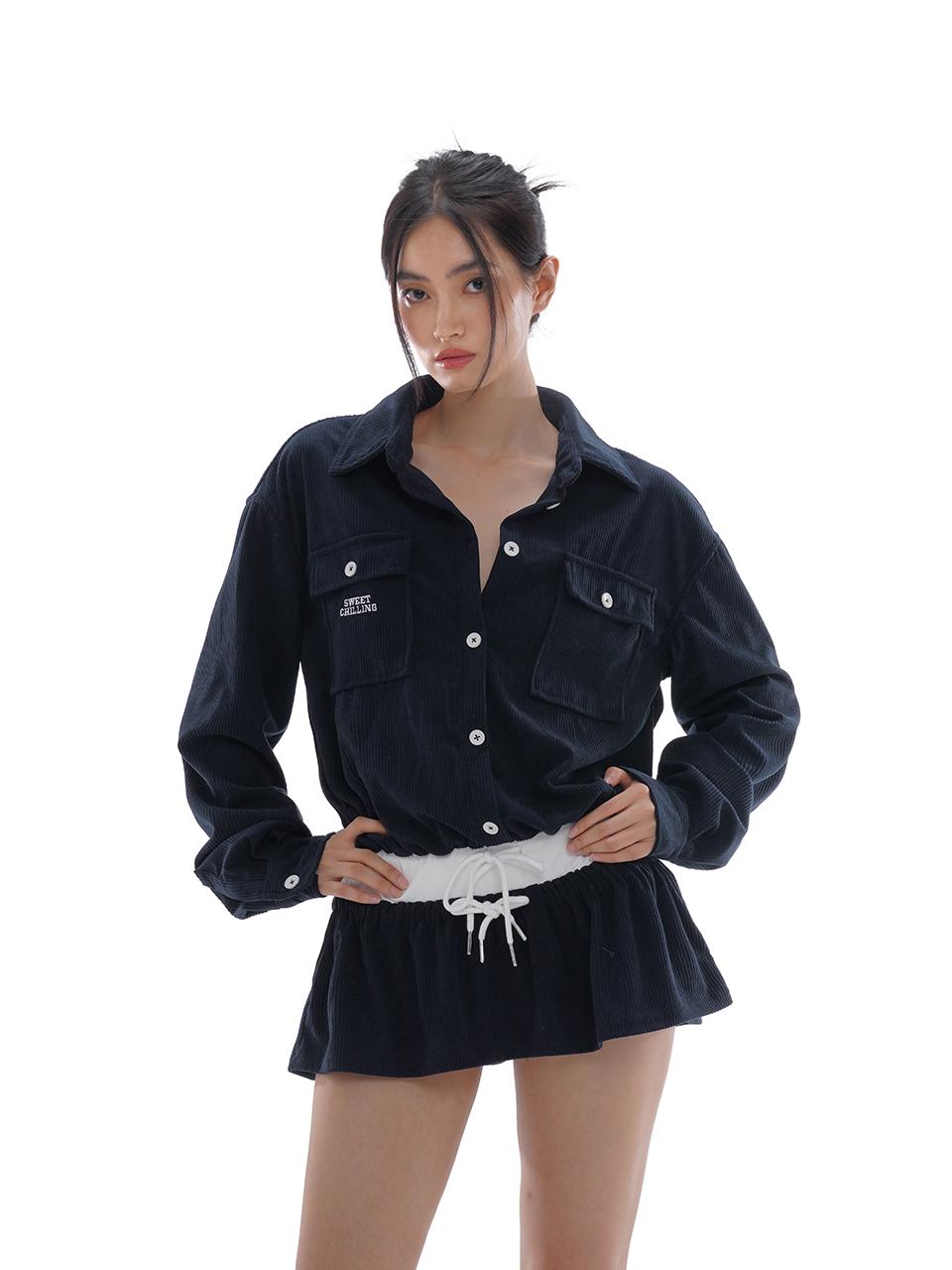 SweetChilling Intellectual Style Corduroy Shirt Dress