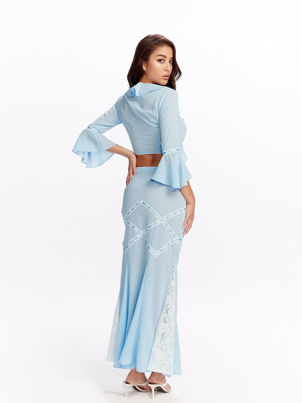 JYOSEI 96 Percent Polyester Two Piece V-ceck Women Blouse Skirt Suits