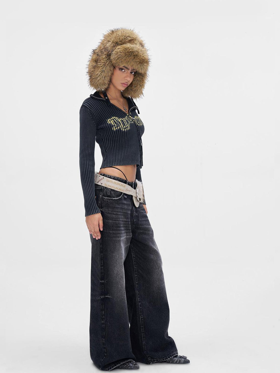 JYOSEI Acid Wash Print Turtleneck Knit Sweater