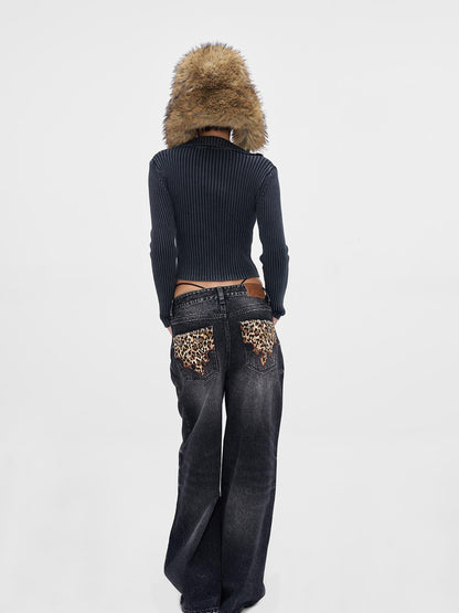 JYOSEI Acid Wash Print Turtleneck Knit Sweater
