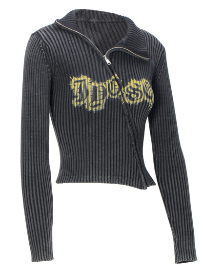 JYOSEI Acid Wash Print Turtleneck Knit Sweater
