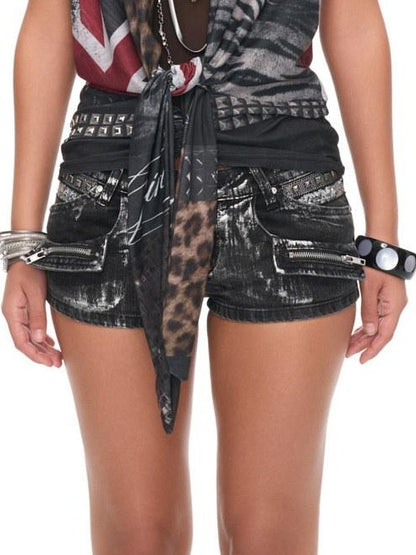 JYOSEI Animal Print Union Jack Patchwork Studded Tie Back Women&