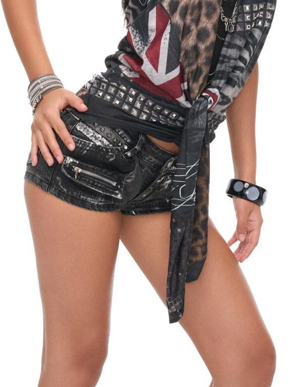 JYOSEI Animal Print Union Jack Patchwork Studded Tie Back Women&