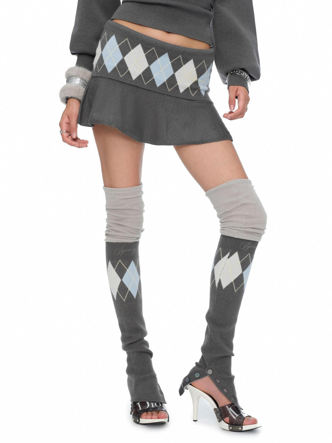 JYOSEI Argyle Patchwork Knit Slouchy Women&