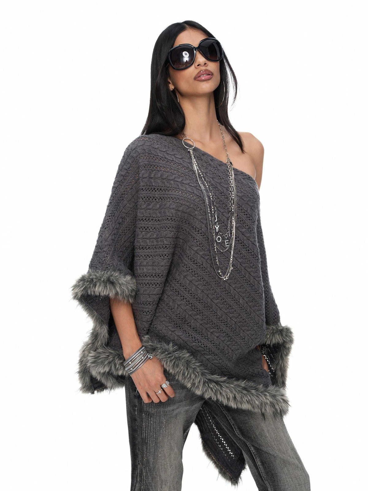 JYOSEI Asymmetric Hollow Out Merino Wool Women&