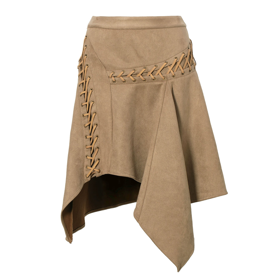 JYOSEI_Asymmetric_Suede_Lace_Up_Midi_Skirt_In_Light_Brown_MISSTT