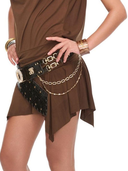 JYOSEI Asymmetrical Gold Chain Open Back Ruching Women&