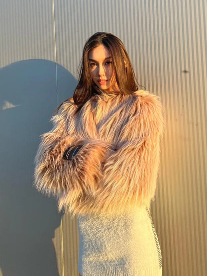 Avocado Green Faux Fur Cropped Winter Coat