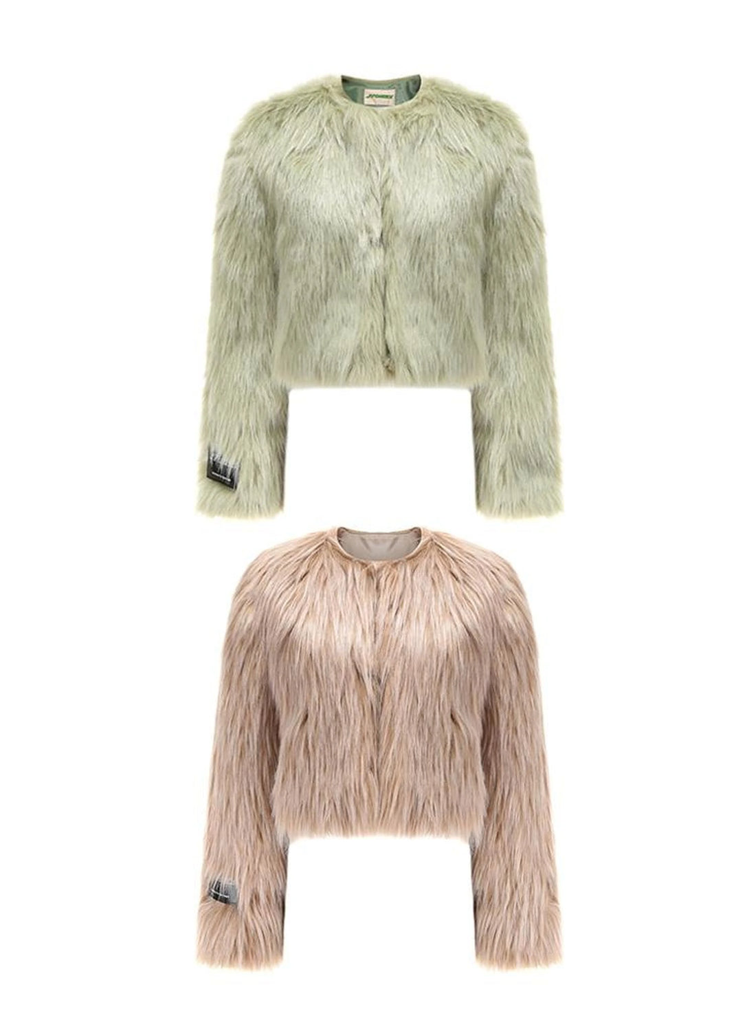 Avocado Green Faux Fur Cropped Winter Coat