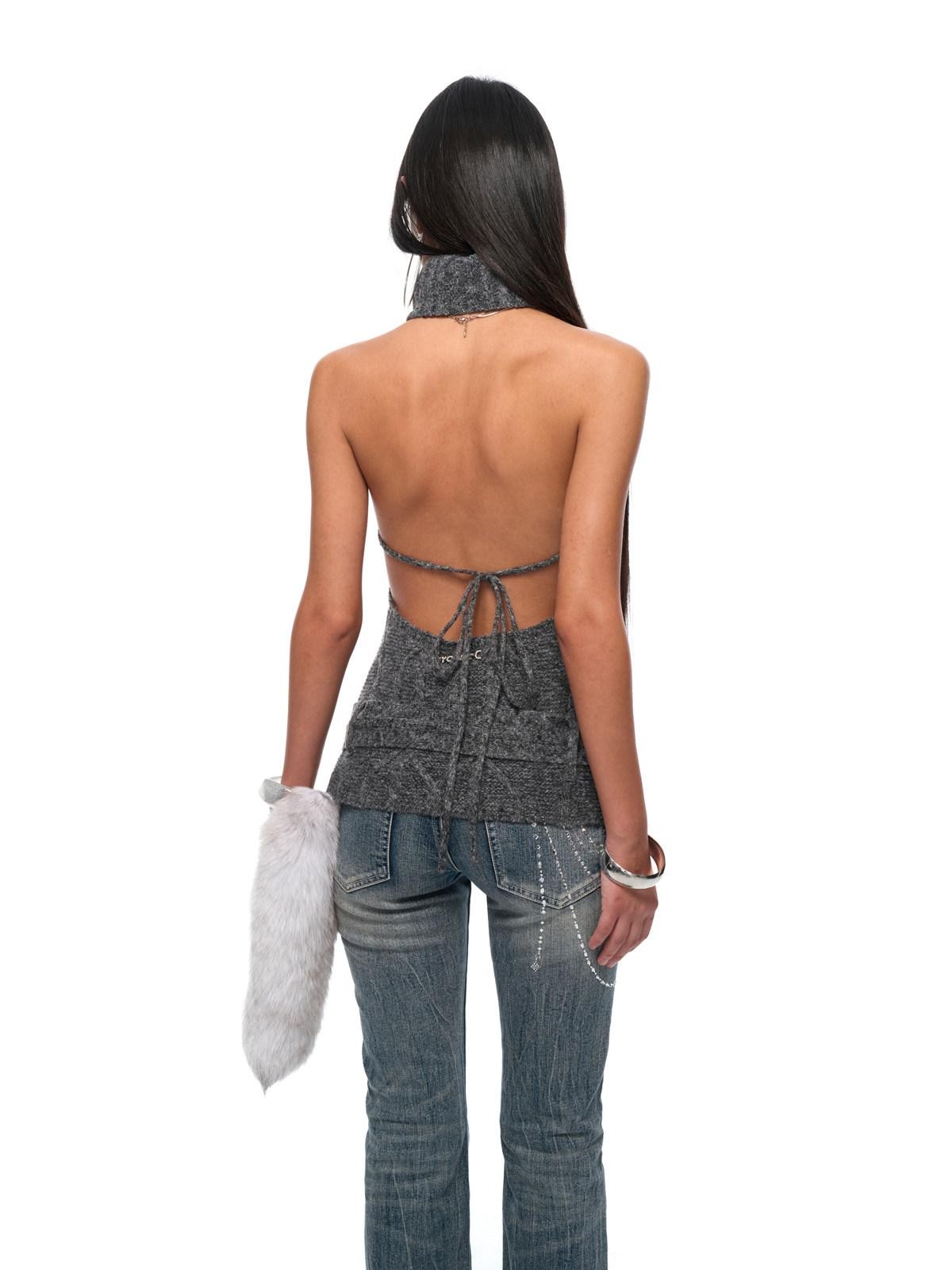 JYOSEI Backless Halter Adjustable Tie Ribbed Turtleneck Women&