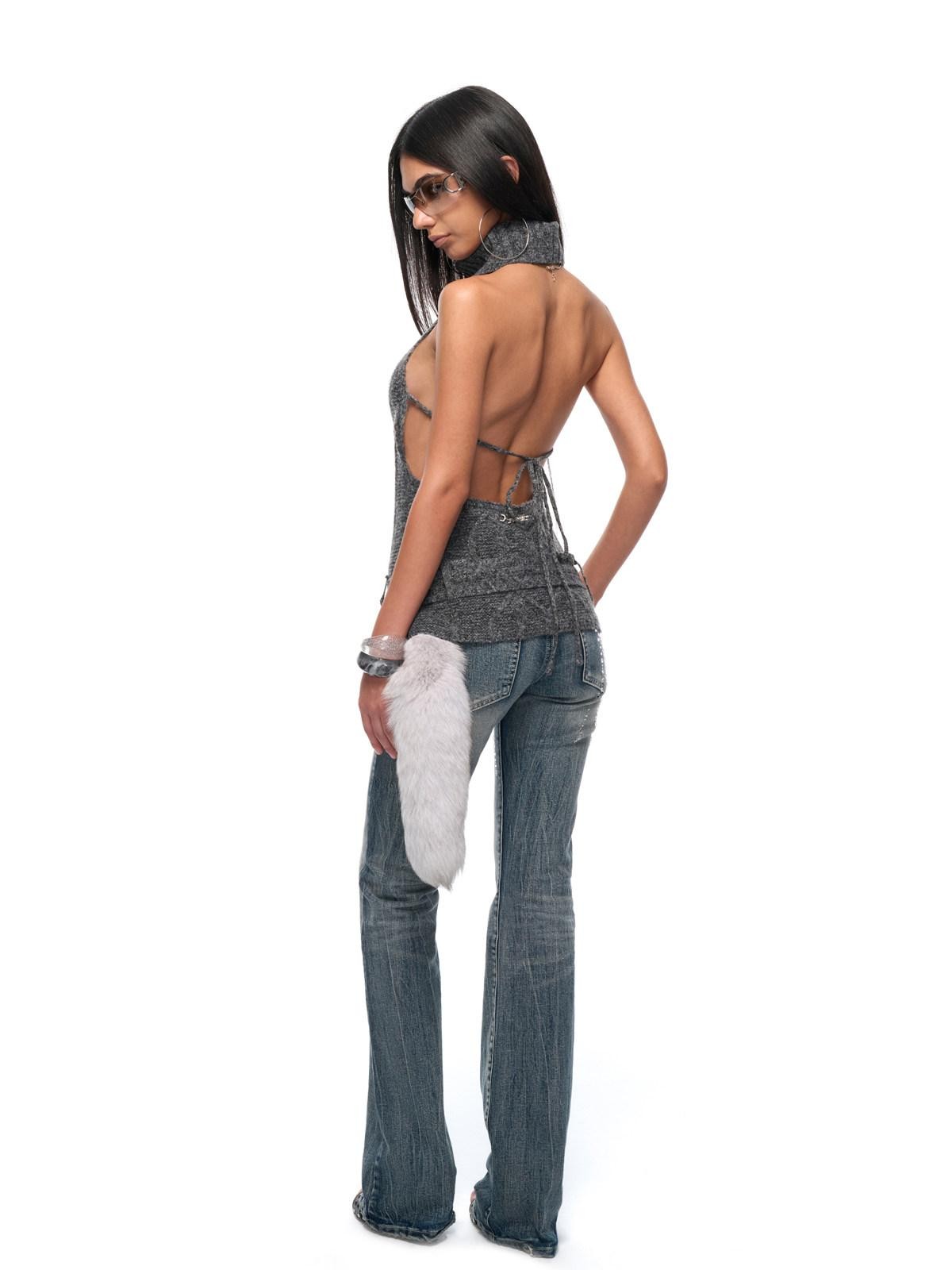 JYOSEI Backless Halter Adjustable Tie Ribbed Turtleneck Women&