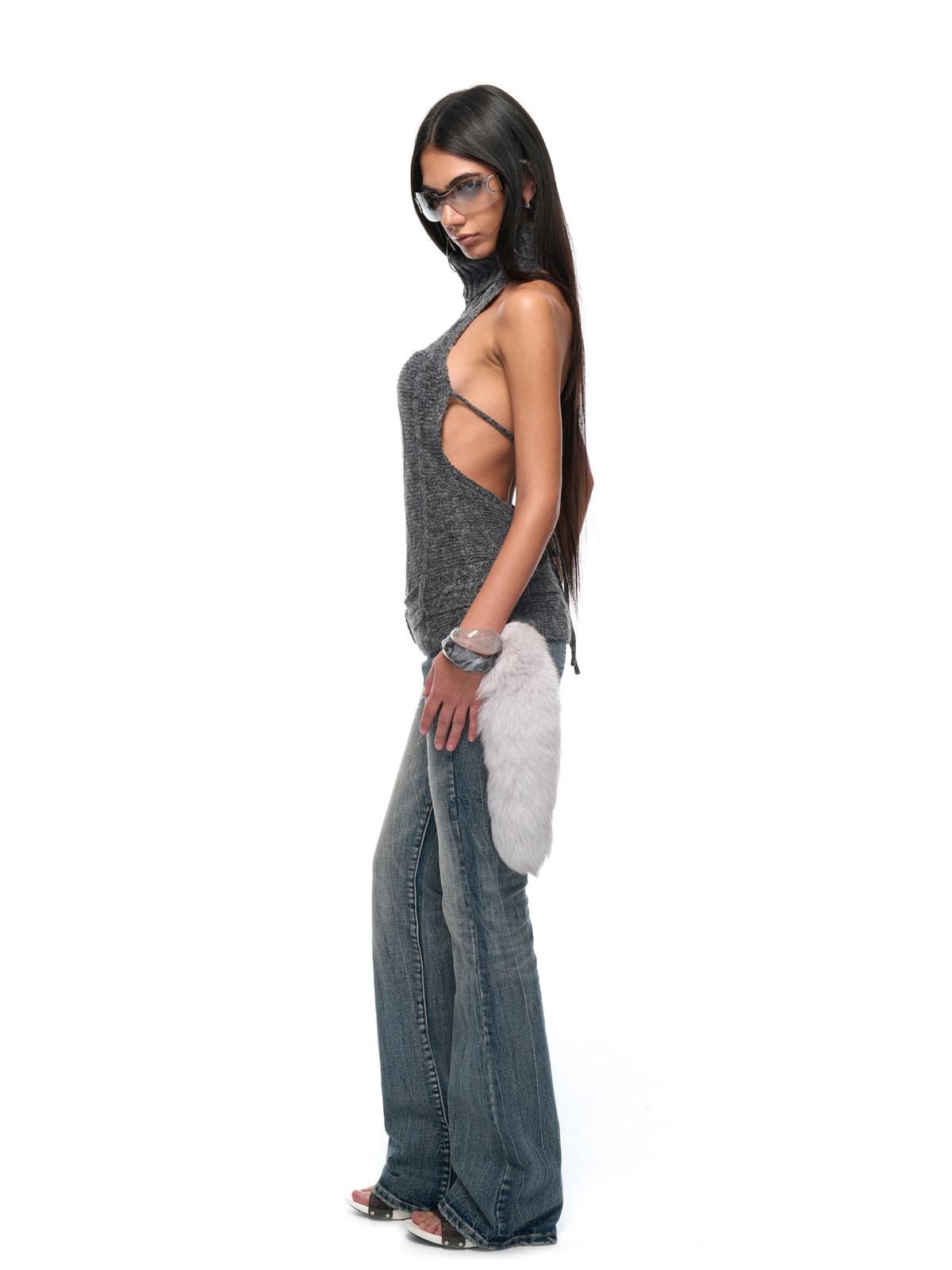 JYOSEI Backless Halter Adjustable Tie Ribbed Turtleneck Women&