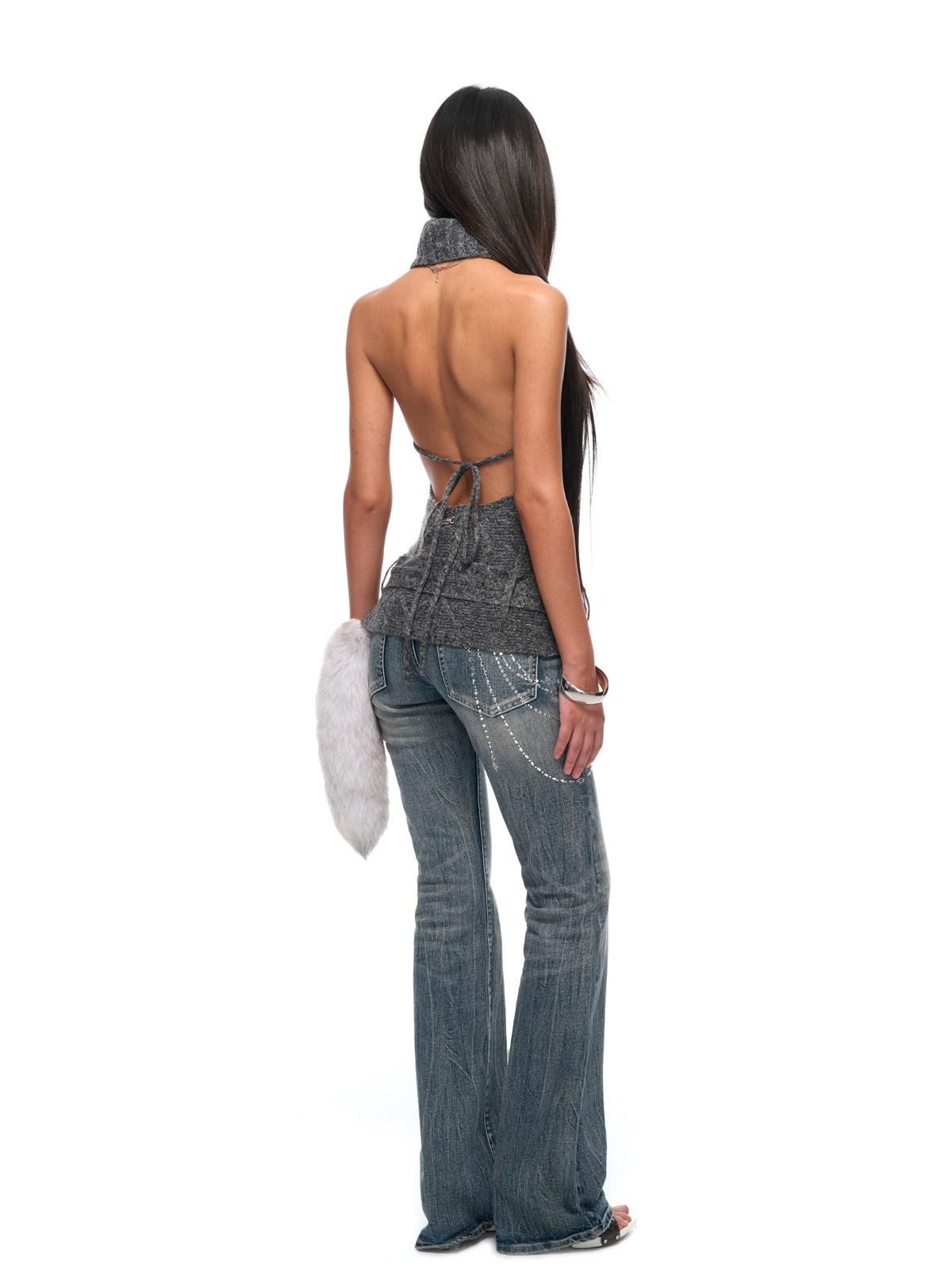 JYOSEI Backless Halter Adjustable Tie Ribbed Turtleneck Women&