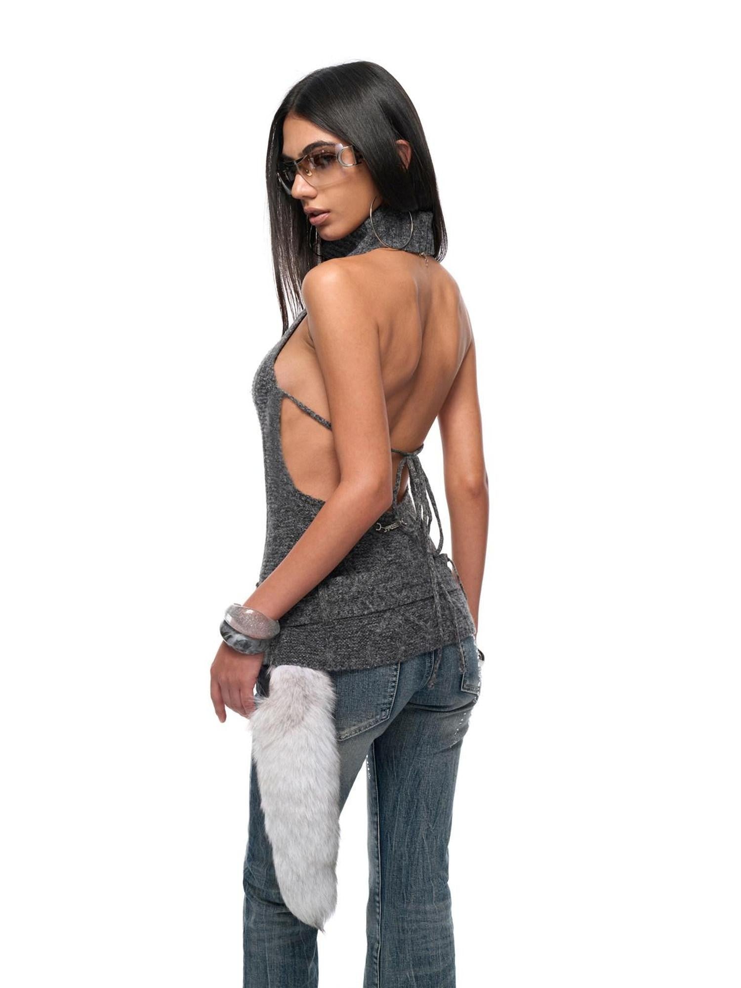 JYOSEI Backless Halter Adjustable Tie Ribbed Turtleneck Women&