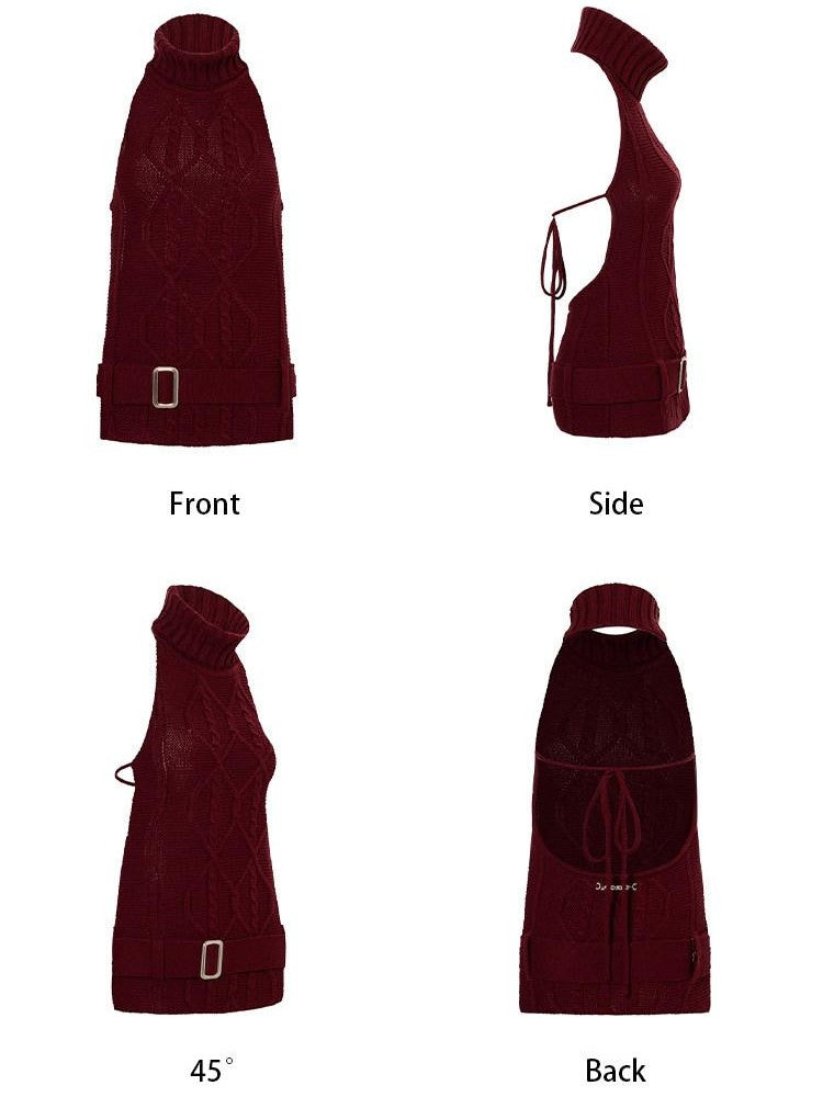 JYOSEI Backless Halter Adjustable Tie Ribbed Turtleneck Women&