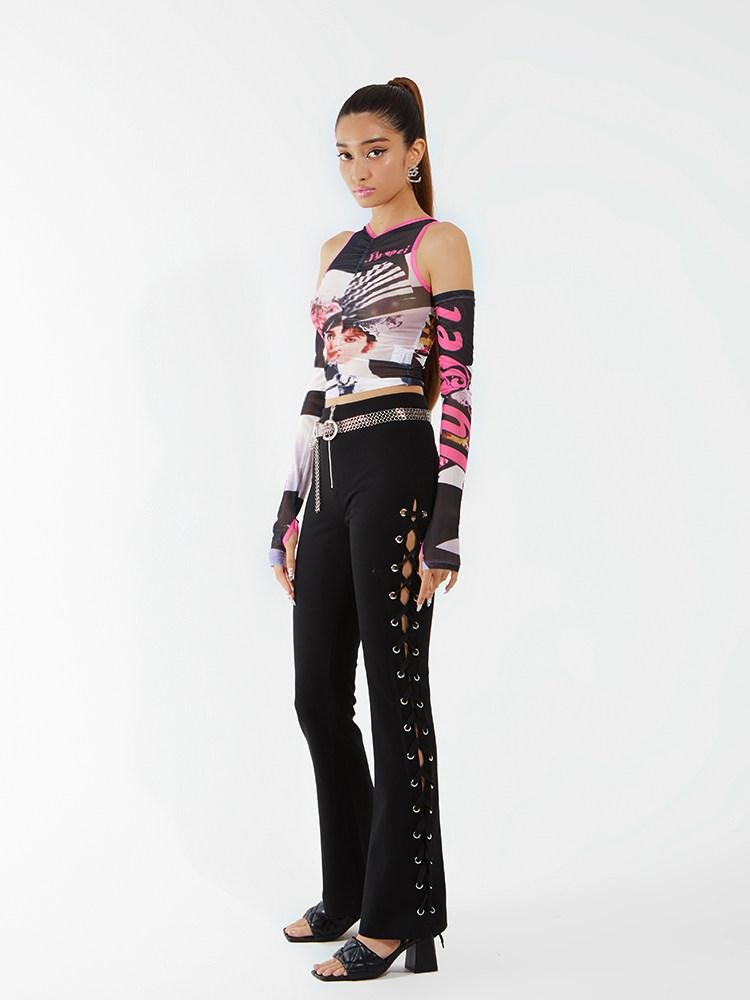 JYOSEI Black And Ivory Asymmetric Crisscross Tie Chain Women&