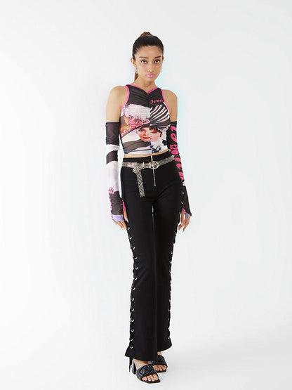 JYOSEI Black And Ivory Asymmetric Crisscross Tie Chain Women&