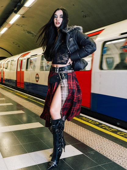 JYOSEI Black Cracked Leather Pointed Toe Lace Up Combat Boots