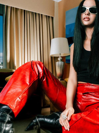 Black Cracked Leather Pointed Toe Lace Up Combat Boots