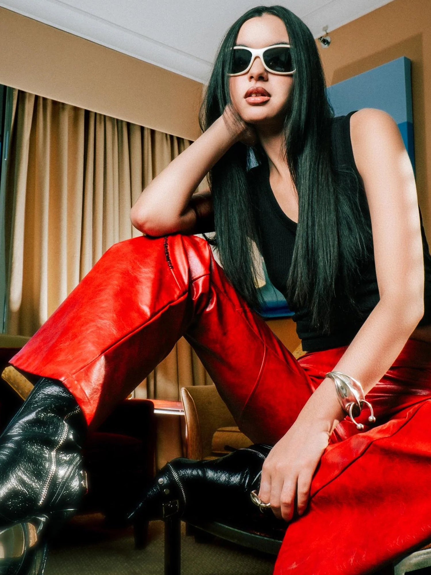 Black Cracked Leather Pointed Toe Lace Up Combat Boots