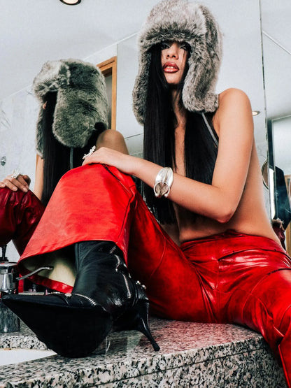 Black Cracked Leather Pointed Toe Lace Up Combat Boots