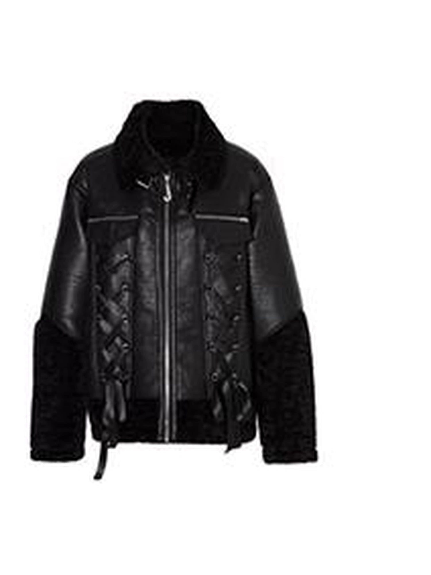 Black Cracked Leather Pointed Toe Lace Up Combat Boots