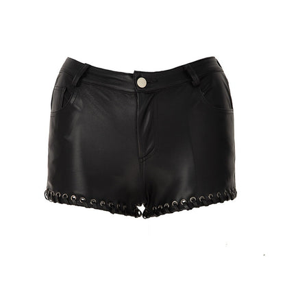 JYOSEI_Black_Drawstring_Eyelet_Low_Waist_Straight_Pockets_Women&