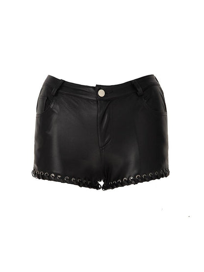 JYOSEI Black Drawstring Eyelet Low Waist Straight Pockets Women&