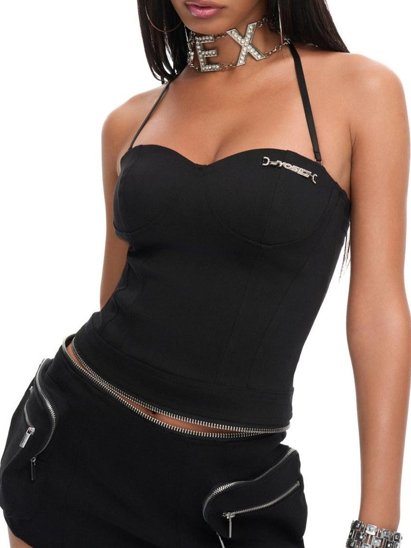 JYOSEI Black Halter V-neck Multi Pocket Women&