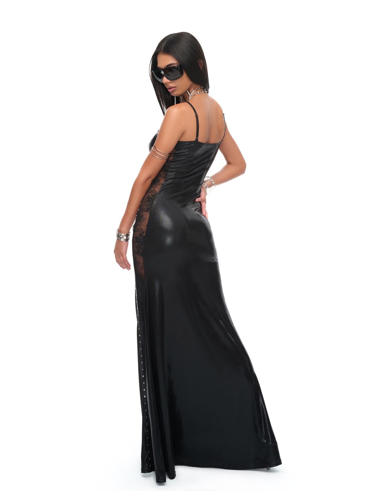 JYOSEI Black Lace Cutout Mermaid Spaghetti V-neck Waist Women&