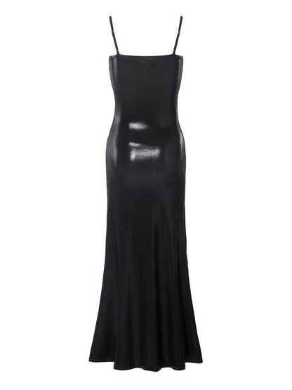 JYOSEI Black Lace Cutout Mermaid Spaghetti V-neck Waist Women&