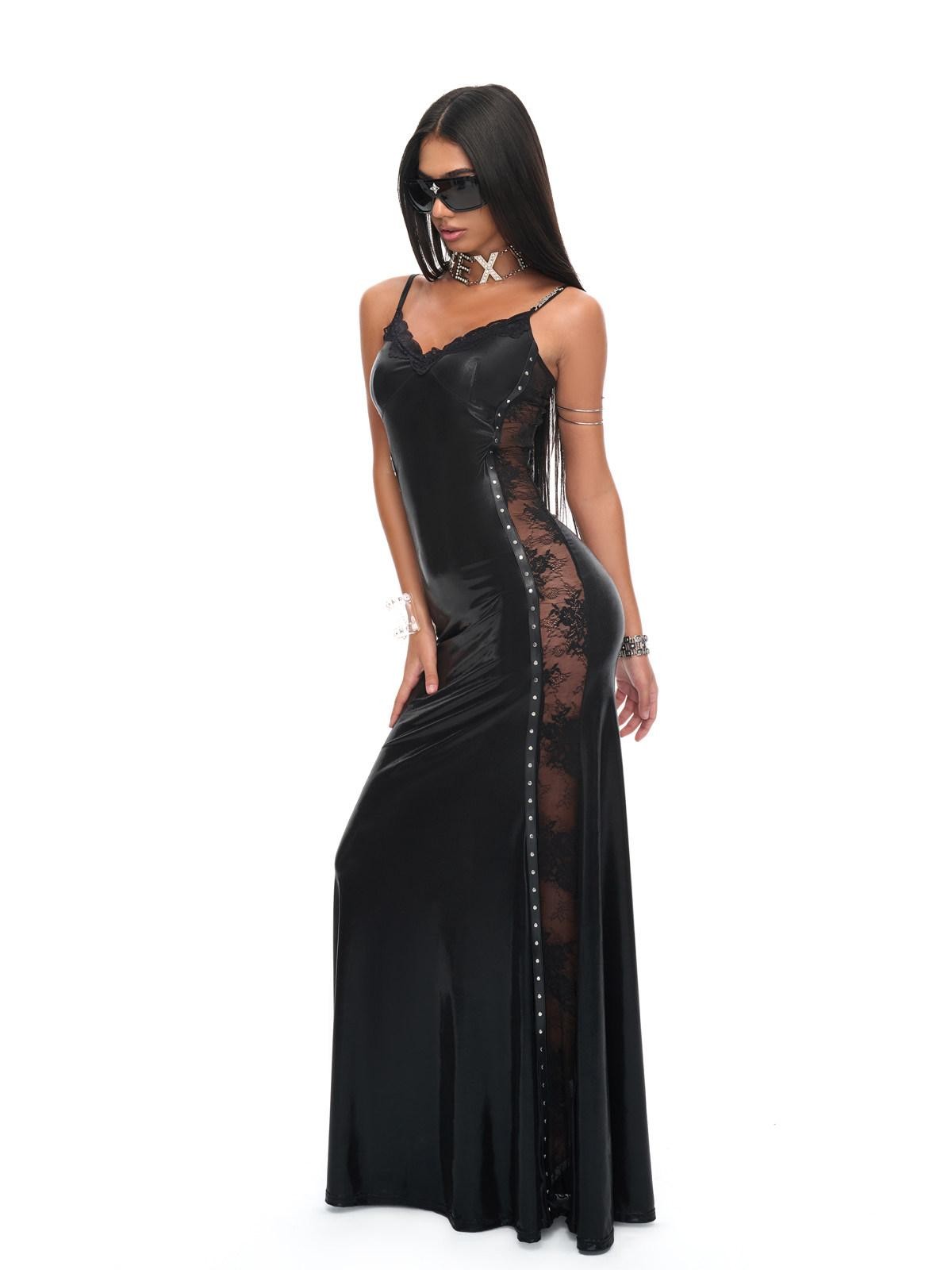 JYOSEI Black Lace Cutout Mermaid Spaghetti V-neck Waist Women&